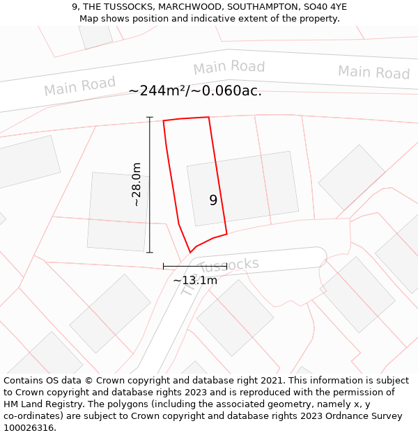 9, THE TUSSOCKS, MARCHWOOD, SOUTHAMPTON, SO40 4YE: Plot and title map