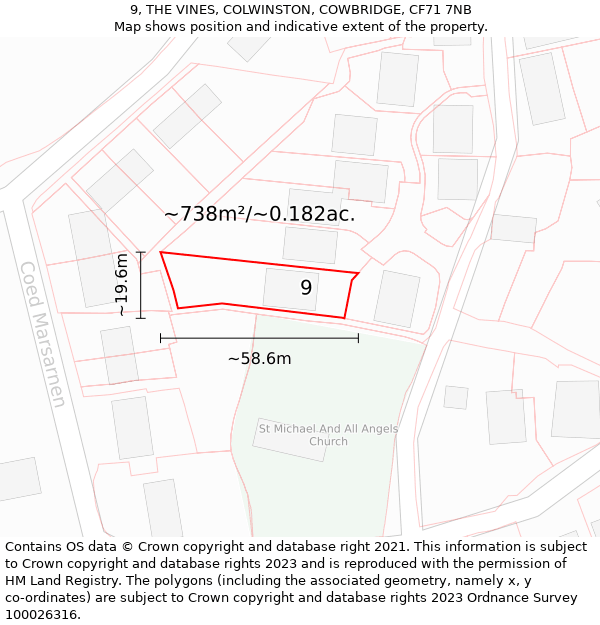 9, THE VINES, COLWINSTON, COWBRIDGE, CF71 7NB: Plot and title map