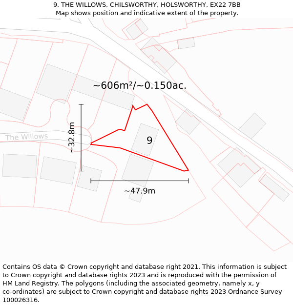 9, THE WILLOWS, CHILSWORTHY, HOLSWORTHY, EX22 7BB: Plot and title map