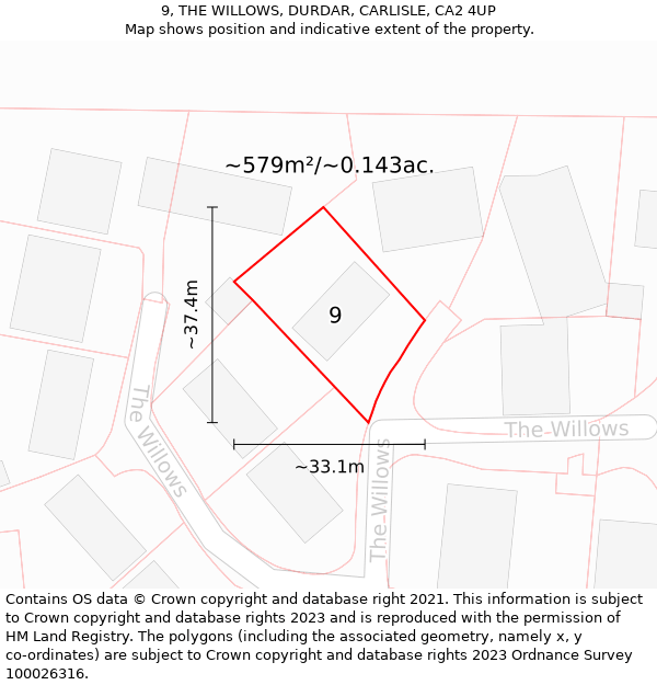 9, THE WILLOWS, DURDAR, CARLISLE, CA2 4UP: Plot and title map