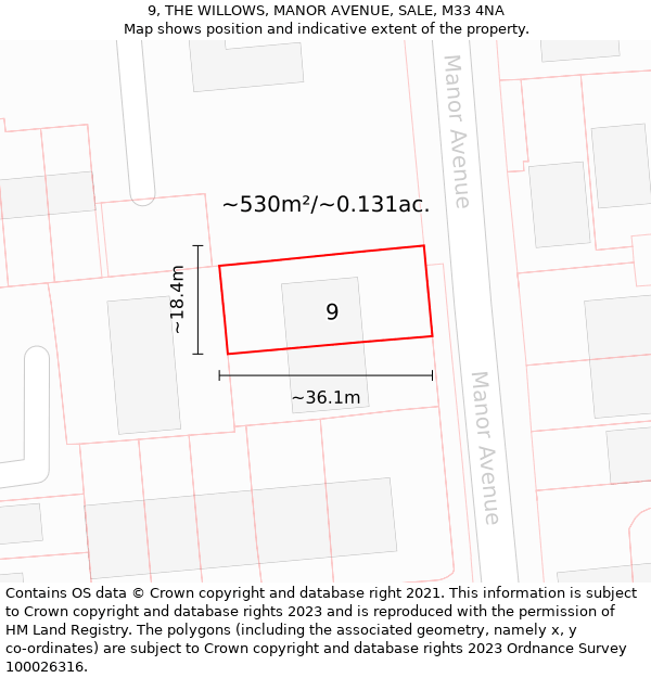 9, THE WILLOWS, MANOR AVENUE, SALE, M33 4NA: Plot and title map