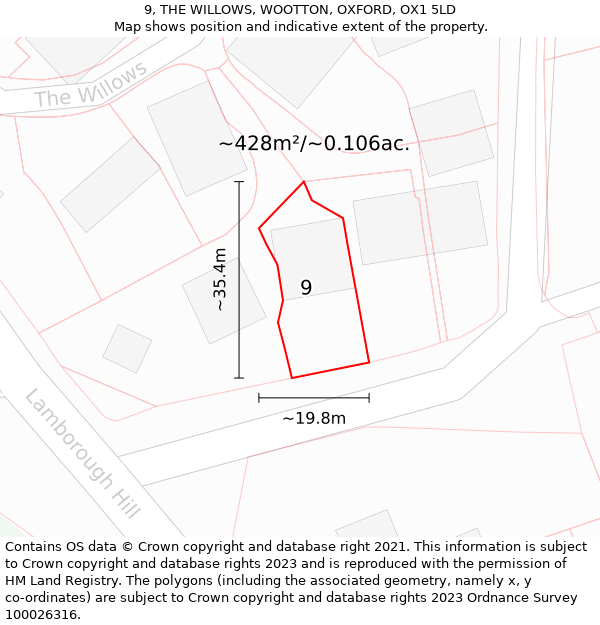 9, THE WILLOWS, WOOTTON, OXFORD, OX1 5LD: Plot and title map