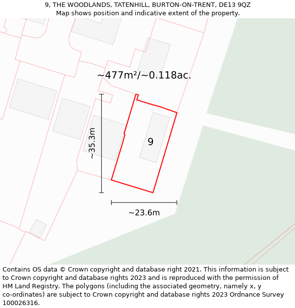 9, THE WOODLANDS, TATENHILL, BURTON-ON-TRENT, DE13 9QZ: Plot and title map