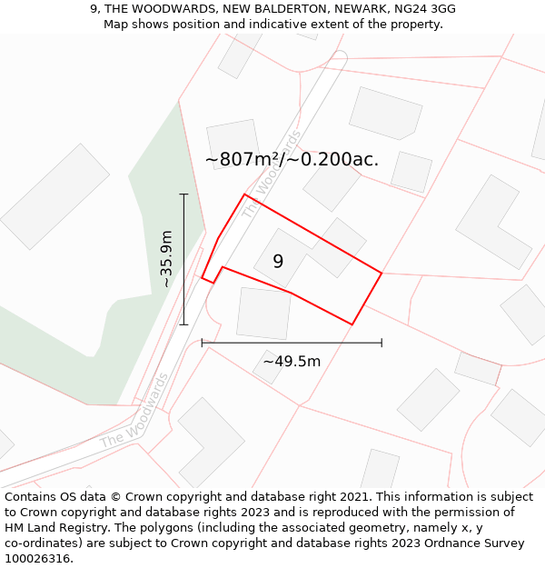 9, THE WOODWARDS, NEW BALDERTON, NEWARK, NG24 3GG: Plot and title map