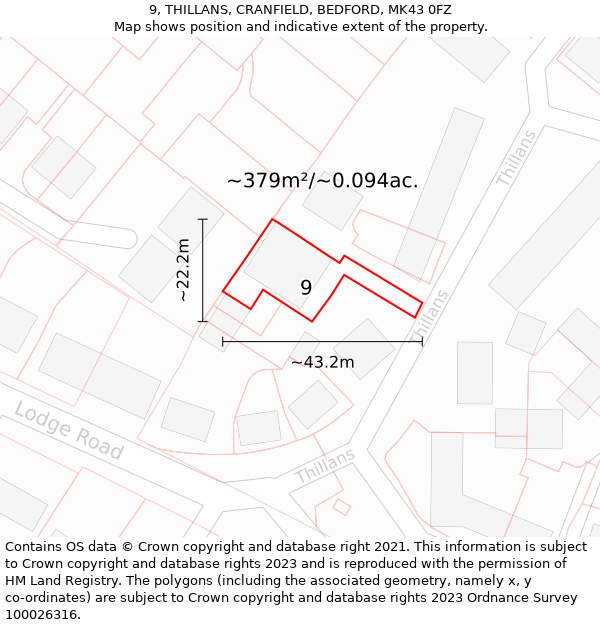 9, THILLANS, CRANFIELD, BEDFORD, MK43 0FZ: Plot and title map