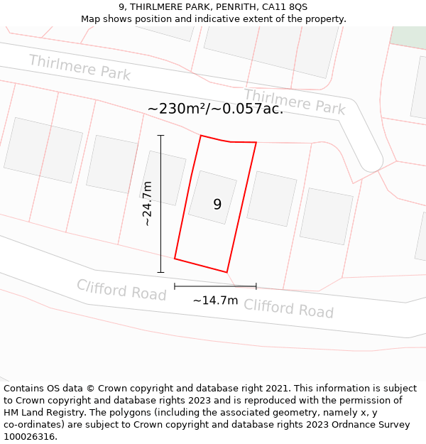 9, THIRLMERE PARK, PENRITH, CA11 8QS: Plot and title map