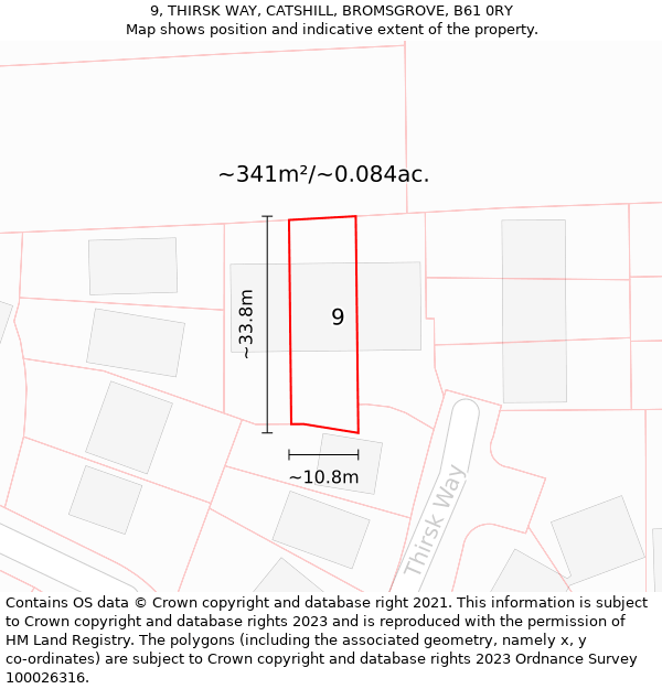 9, THIRSK WAY, CATSHILL, BROMSGROVE, B61 0RY: Plot and title map