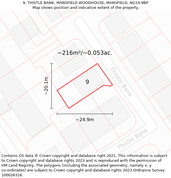 9, THISTLE BANK, MANSFIELD WOODHOUSE, MANSFIELD, NG19 9BP: Plot and title map