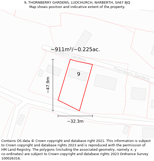 9, THORNBERRY GARDENS, LUDCHURCH, NARBERTH, SA67 8JQ: Plot and title map