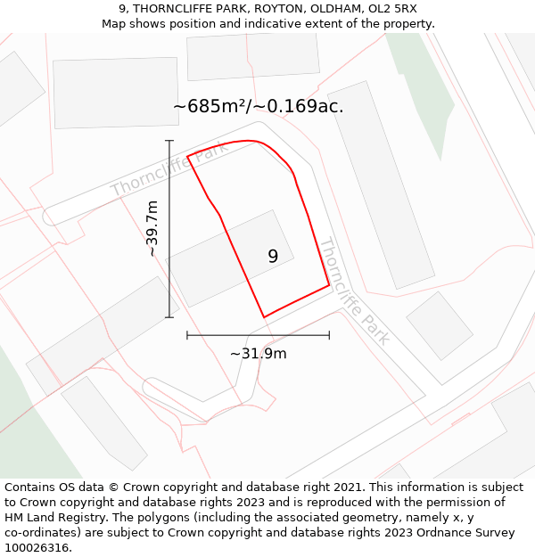 9, THORNCLIFFE PARK, ROYTON, OLDHAM, OL2 5RX: Plot and title map