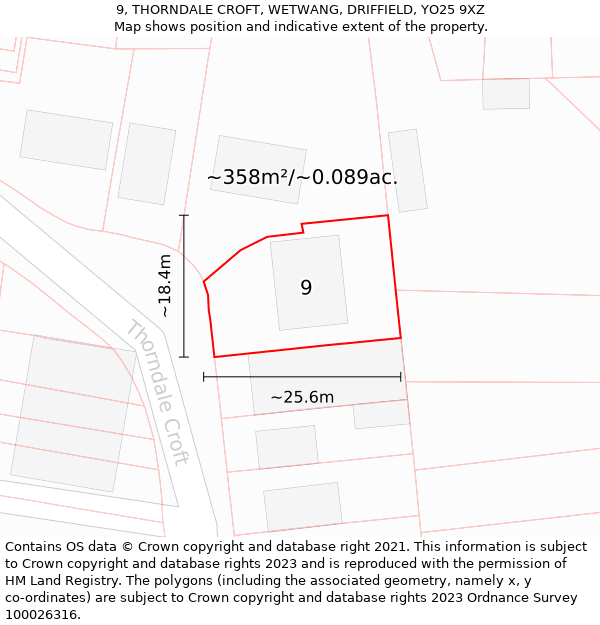 9, THORNDALE CROFT, WETWANG, DRIFFIELD, YO25 9XZ: Plot and title map