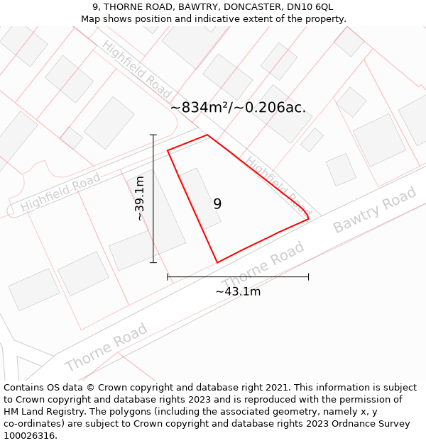 9, THORNE ROAD, BAWTRY, DONCASTER, DN10 6QL: Plot and title map