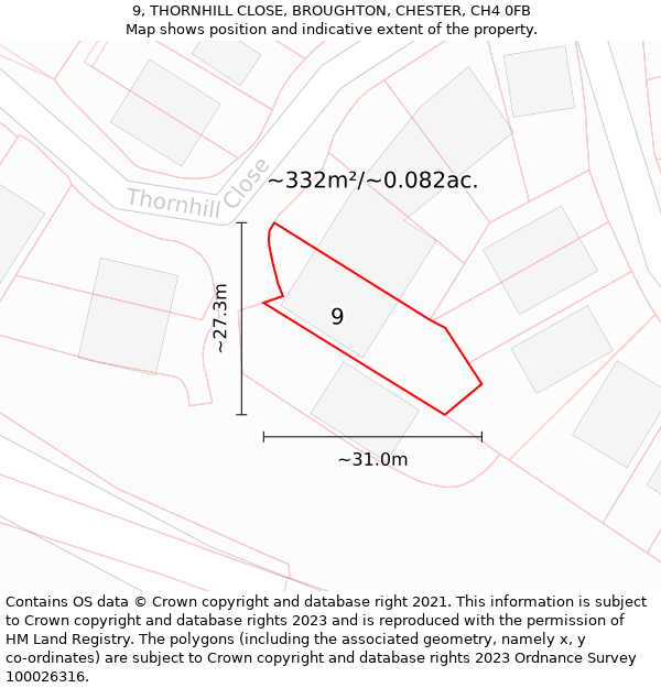 9, THORNHILL CLOSE, BROUGHTON, CHESTER, CH4 0FB: Plot and title map