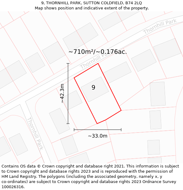 9, THORNHILL PARK, SUTTON COLDFIELD, B74 2LQ: Plot and title map