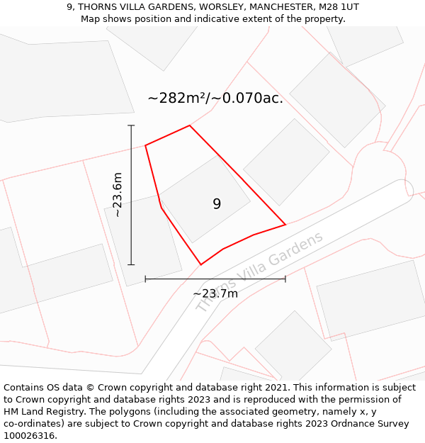 9, THORNS VILLA GARDENS, WORSLEY, MANCHESTER, M28 1UT: Plot and title map