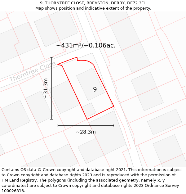 9, THORNTREE CLOSE, BREASTON, DERBY, DE72 3FH: Plot and title map