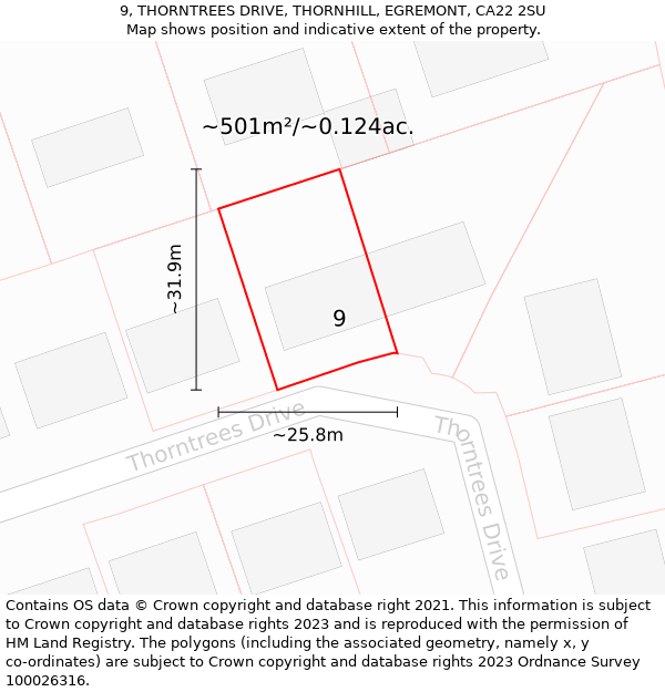 9, THORNTREES DRIVE, THORNHILL, EGREMONT, CA22 2SU: Plot and title map