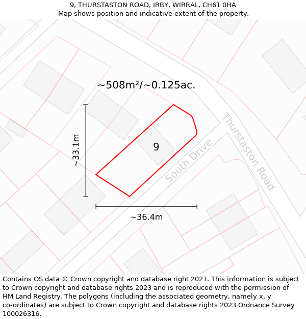 9, THURSTASTON ROAD, IRBY, WIRRAL, CH61 0HA: Plot and title map