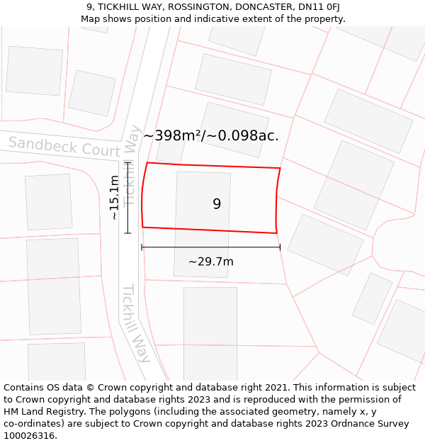 9, TICKHILL WAY, ROSSINGTON, DONCASTER, DN11 0FJ: Plot and title map