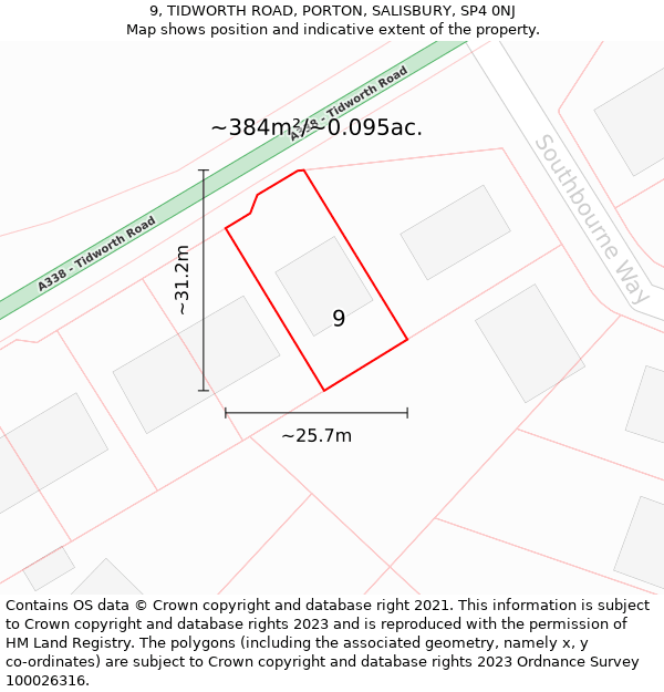 9, TIDWORTH ROAD, PORTON, SALISBURY, SP4 0NJ: Plot and title map