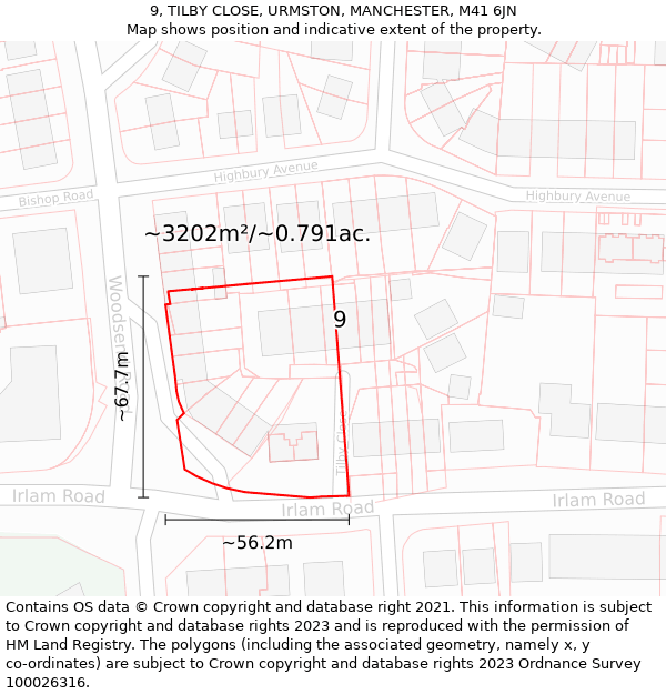 9, TILBY CLOSE, URMSTON, MANCHESTER, M41 6JN: Plot and title map