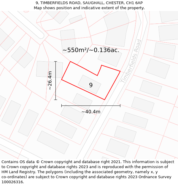 9, TIMBERFIELDS ROAD, SAUGHALL, CHESTER, CH1 6AP: Plot and title map