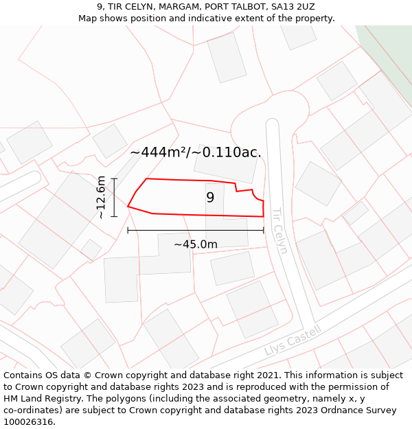 9, TIR CELYN, MARGAM, PORT TALBOT, SA13 2UZ: Plot and title map