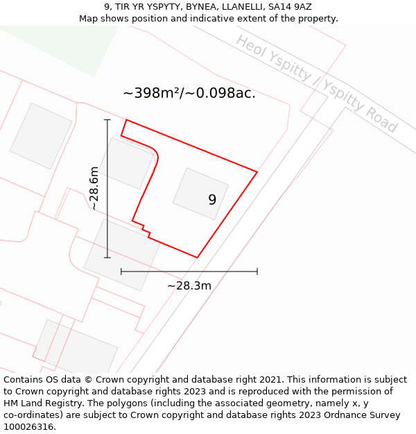 9, TIR YR YSPYTY, BYNEA, LLANELLI, SA14 9AZ: Plot and title map