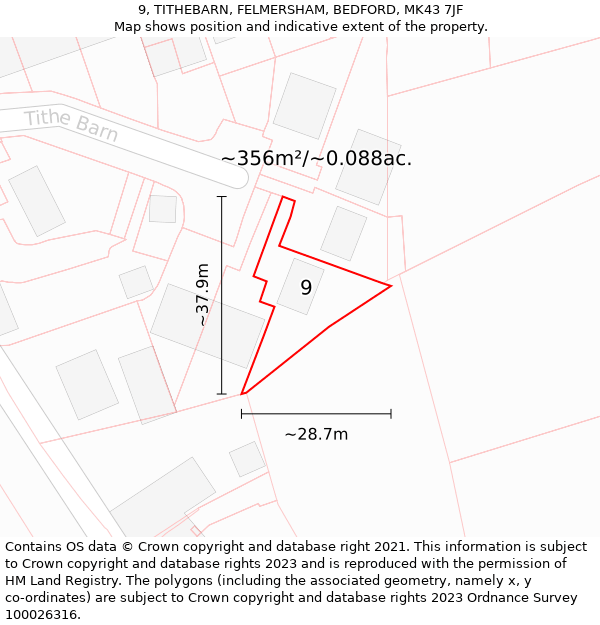 9, TITHEBARN, FELMERSHAM, BEDFORD, MK43 7JF: Plot and title map