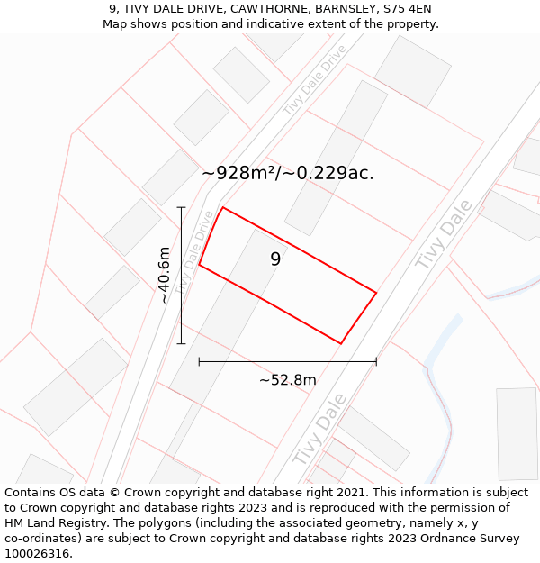 9, TIVY DALE DRIVE, CAWTHORNE, BARNSLEY, S75 4EN: Plot and title map