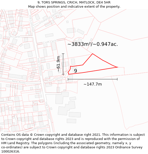 9, TORS SPRINGS, CRICH, MATLOCK, DE4 5HR: Plot and title map