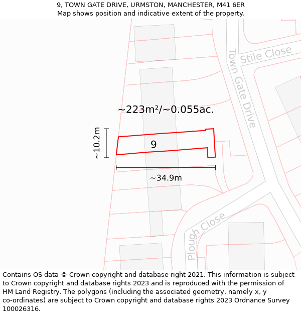 9, TOWN GATE DRIVE, URMSTON, MANCHESTER, M41 6ER: Plot and title map
