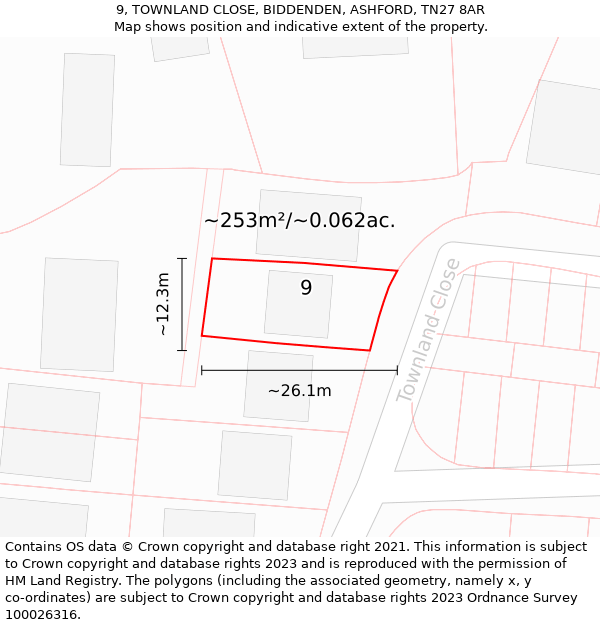 9, TOWNLAND CLOSE, BIDDENDEN, ASHFORD, TN27 8AR: Plot and title map