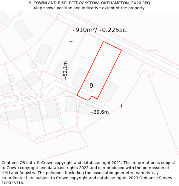 9, TOWNLAND RISE, PETROCKSTOW, OKEHAMPTON, EX20 3PQ: Plot and title map