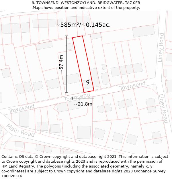 9, TOWNSEND, WESTONZOYLAND, BRIDGWATER, TA7 0ER: Plot and title map