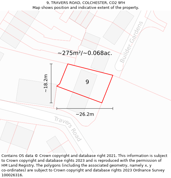 9, TRAVERS ROAD, COLCHESTER, CO2 9FH: Plot and title map