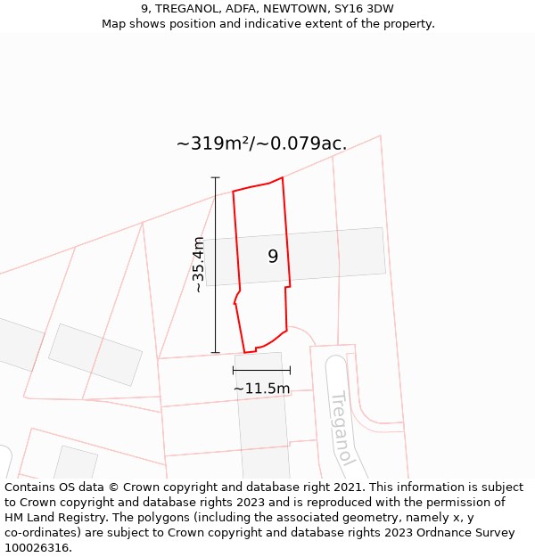 9, TREGANOL, ADFA, NEWTOWN, SY16 3DW: Plot and title map