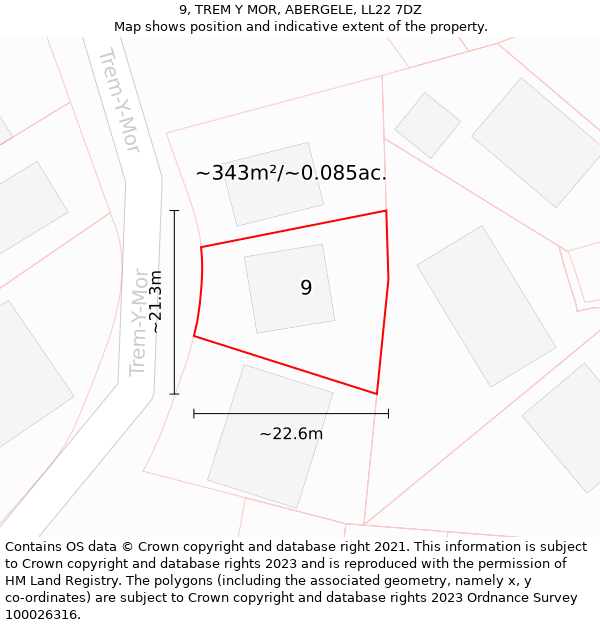 9, TREM Y MOR, ABERGELE, LL22 7DZ: Plot and title map