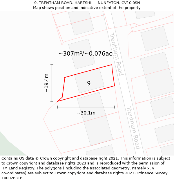 9, TRENTHAM ROAD, HARTSHILL, NUNEATON, CV10 0SN: Plot and title map