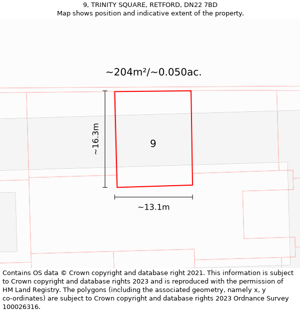 9, TRINITY SQUARE, RETFORD, DN22 7BD: Plot and title map