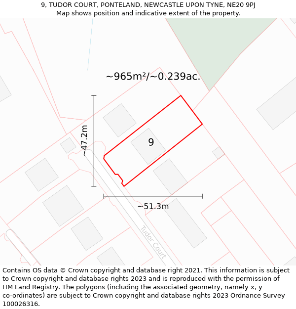 9, TUDOR COURT, PONTELAND, NEWCASTLE UPON TYNE, NE20 9PJ: Plot and title map