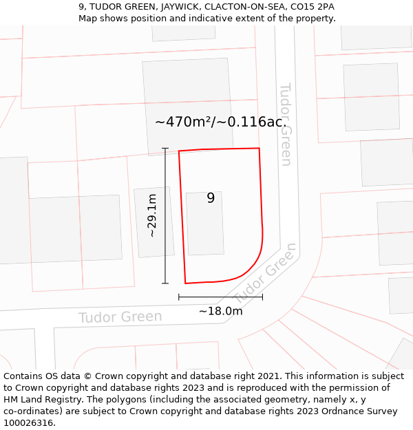 9, TUDOR GREEN, JAYWICK, CLACTON-ON-SEA, CO15 2PA: Plot and title map