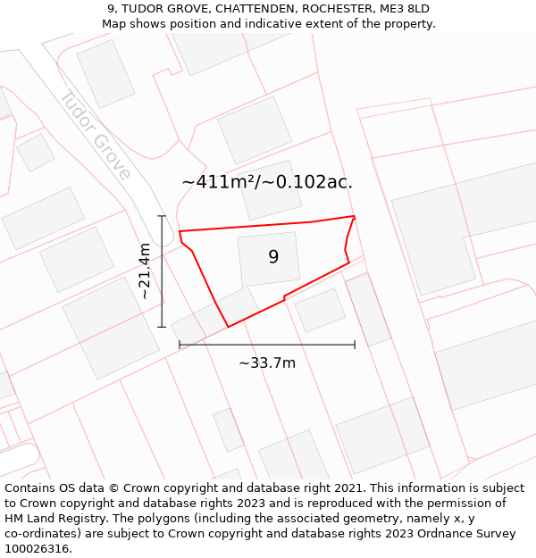 9, TUDOR GROVE, CHATTENDEN, ROCHESTER, ME3 8LD: Plot and title map