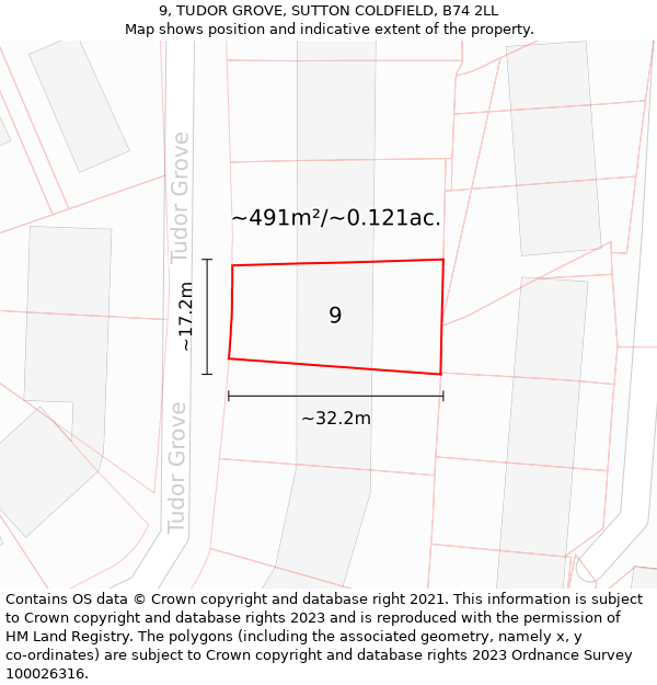 9, TUDOR GROVE, SUTTON COLDFIELD, B74 2LL: Plot and title map