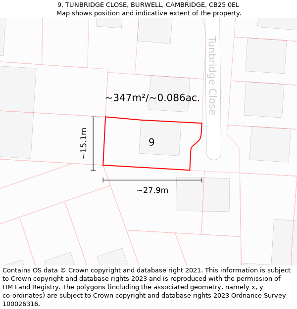 9, TUNBRIDGE CLOSE, BURWELL, CAMBRIDGE, CB25 0EL: Plot and title map