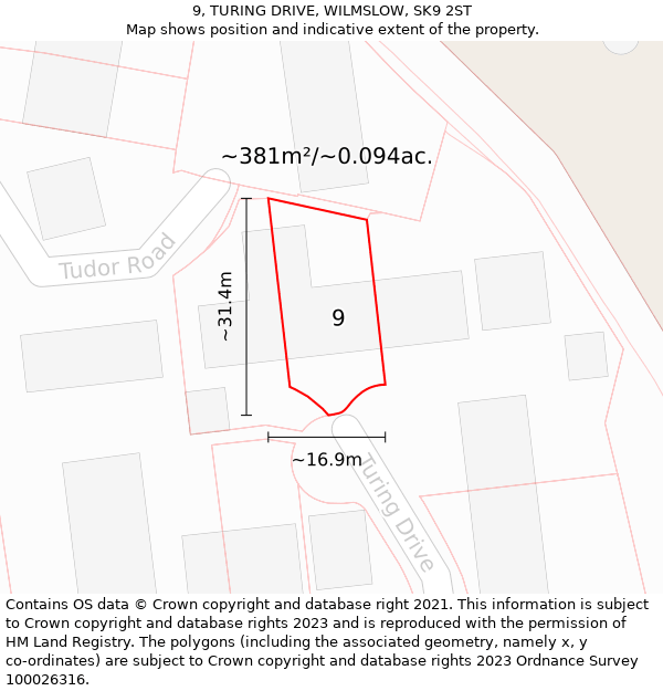 9, TURING DRIVE, WILMSLOW, SK9 2ST: Plot and title map