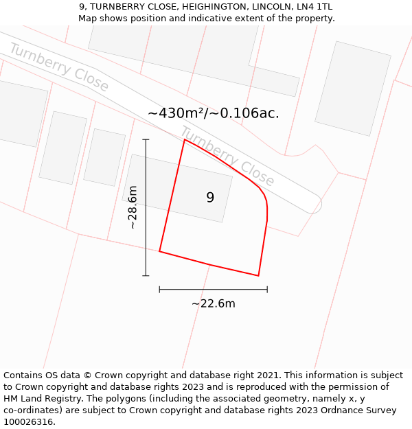 9, TURNBERRY CLOSE, HEIGHINGTON, LINCOLN, LN4 1TL: Plot and title map
