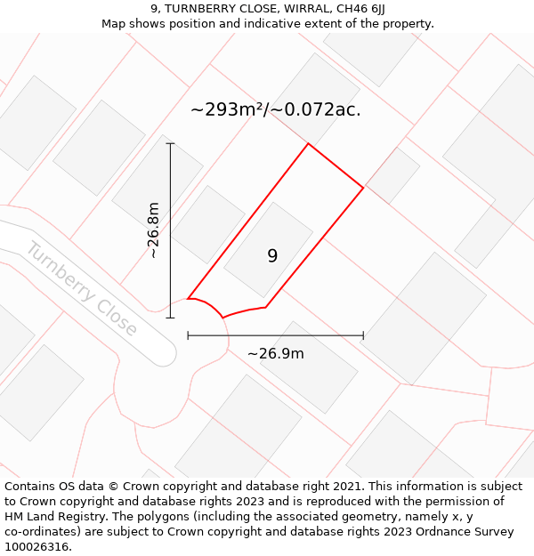 9, TURNBERRY CLOSE, WIRRAL, CH46 6JJ: Plot and title map