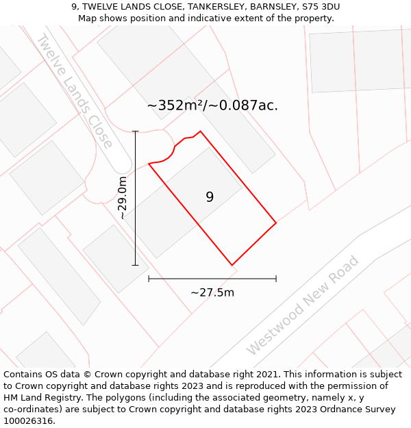 9, TWELVE LANDS CLOSE, TANKERSLEY, BARNSLEY, S75 3DU: Plot and title map