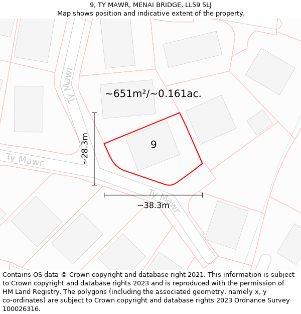 9, TY MAWR, MENAI BRIDGE, LL59 5LJ: Plot and title map